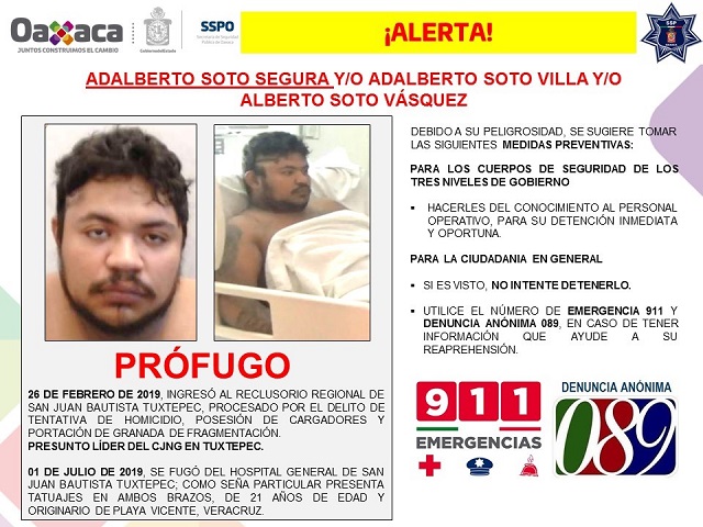 En complicidad de policía estatal se fugó  líder del crimen organizado en  hospital de Tuxtepec